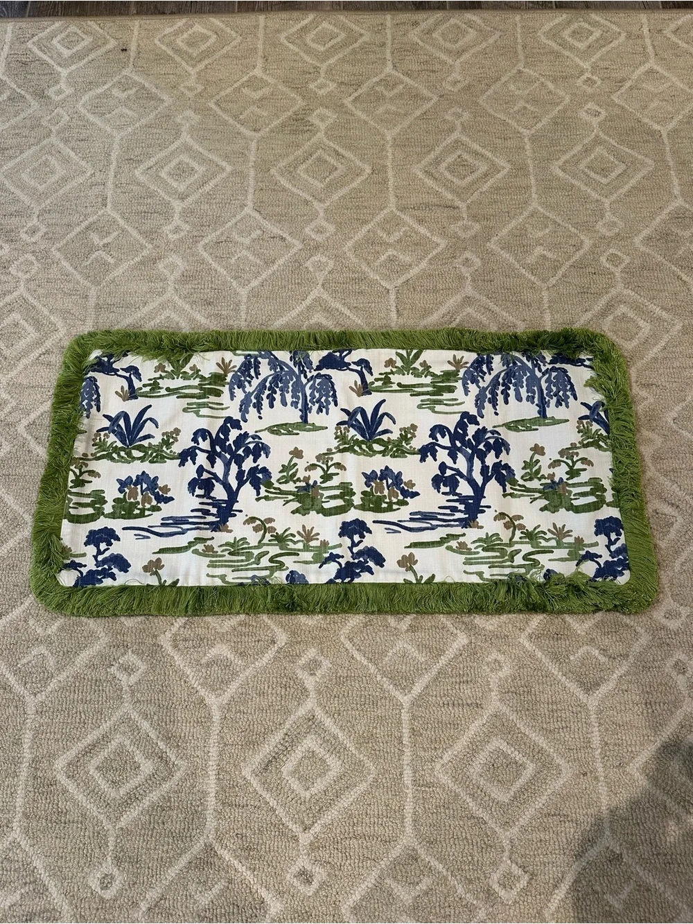 New custom blue and green lumbar pillow cover. Designer fabric.